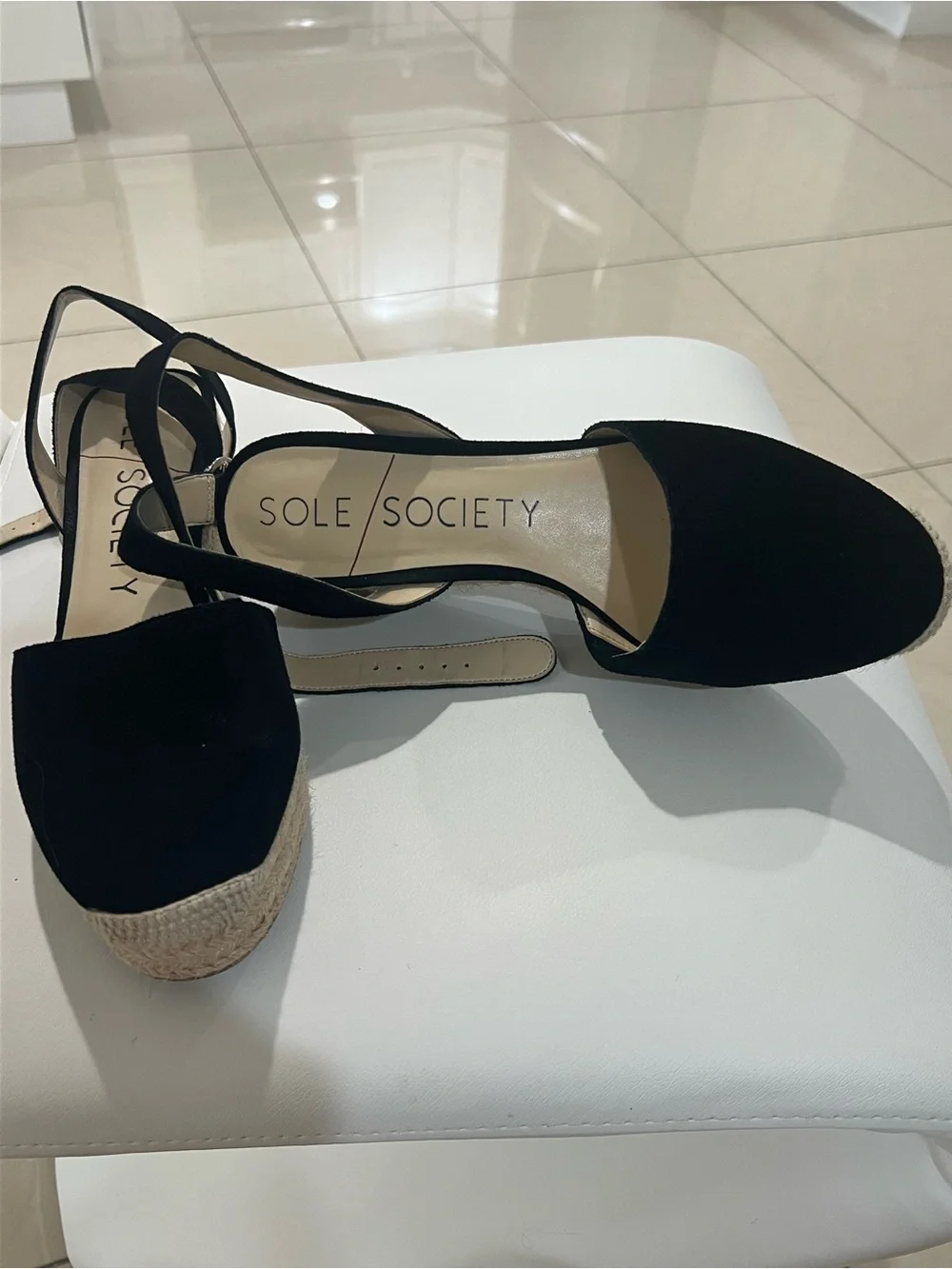 Sole Society CHANNING ESPADRILLE WEDGE SANDAL in black with Ankle Strap size 9